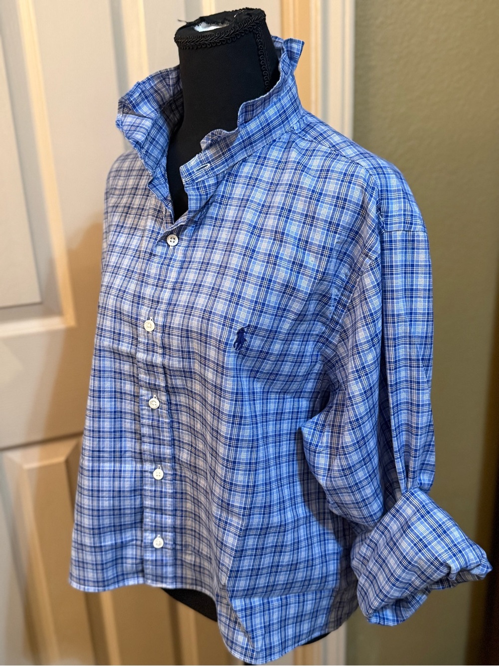 Upcycled Men’s Ralph Lauren Ckassic Blue Plaid Button-Down Shirt